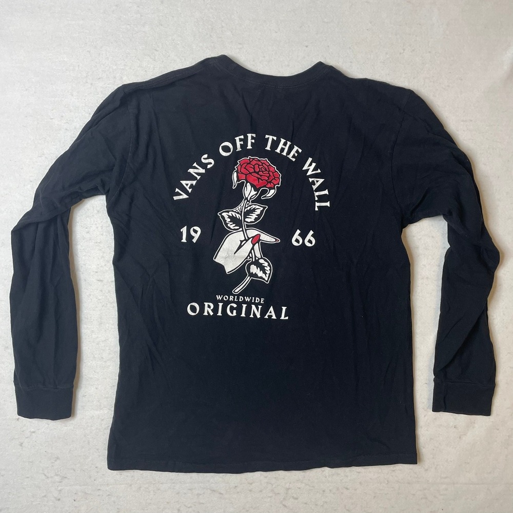 Vans Off The Wall Rose Long Sleeve T-Shirt Black Size Medium‎ Graphic Tee